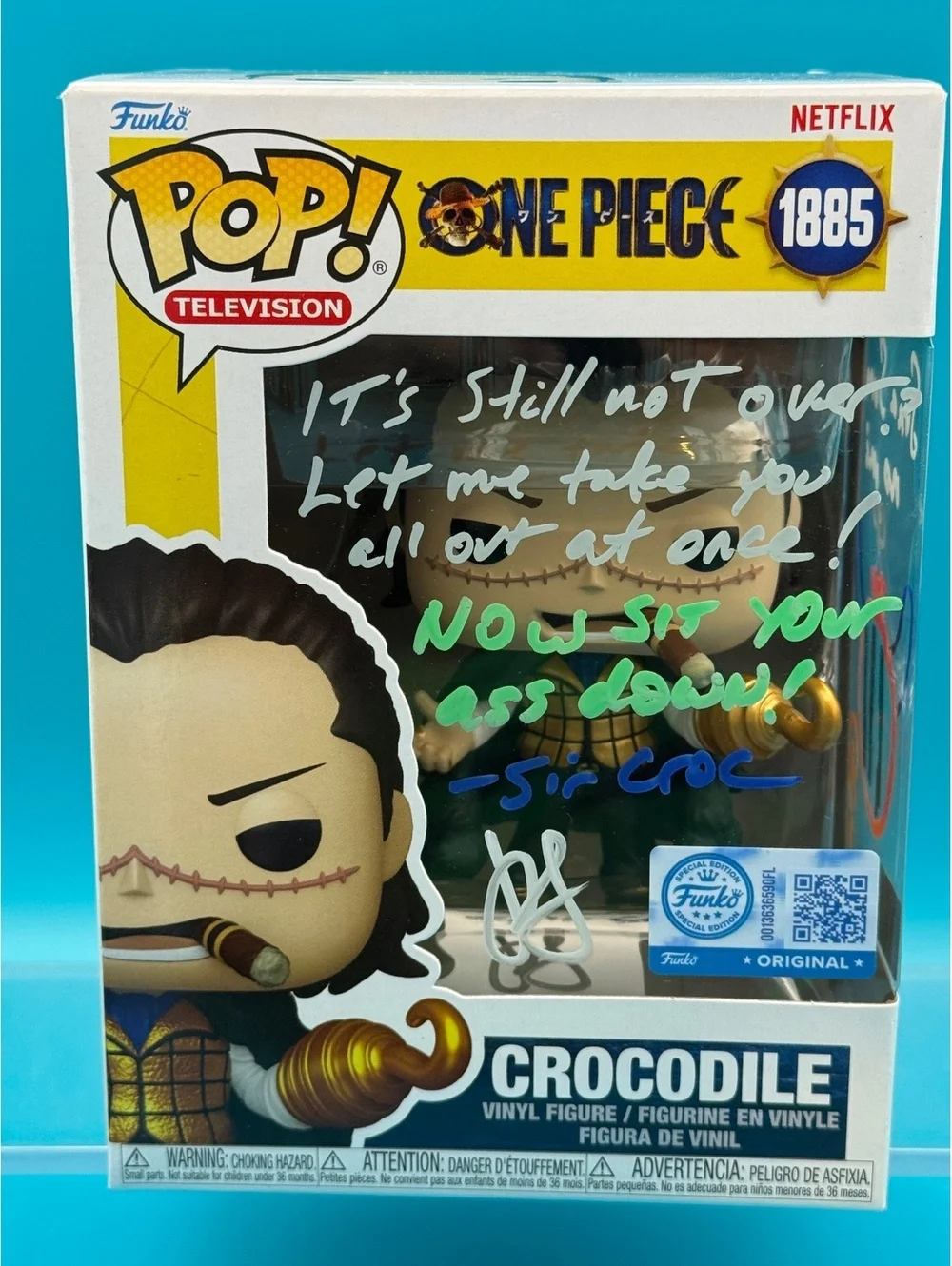 John Swasey signed Crocodile Funko One Piece long quote/doodles with MAS COA